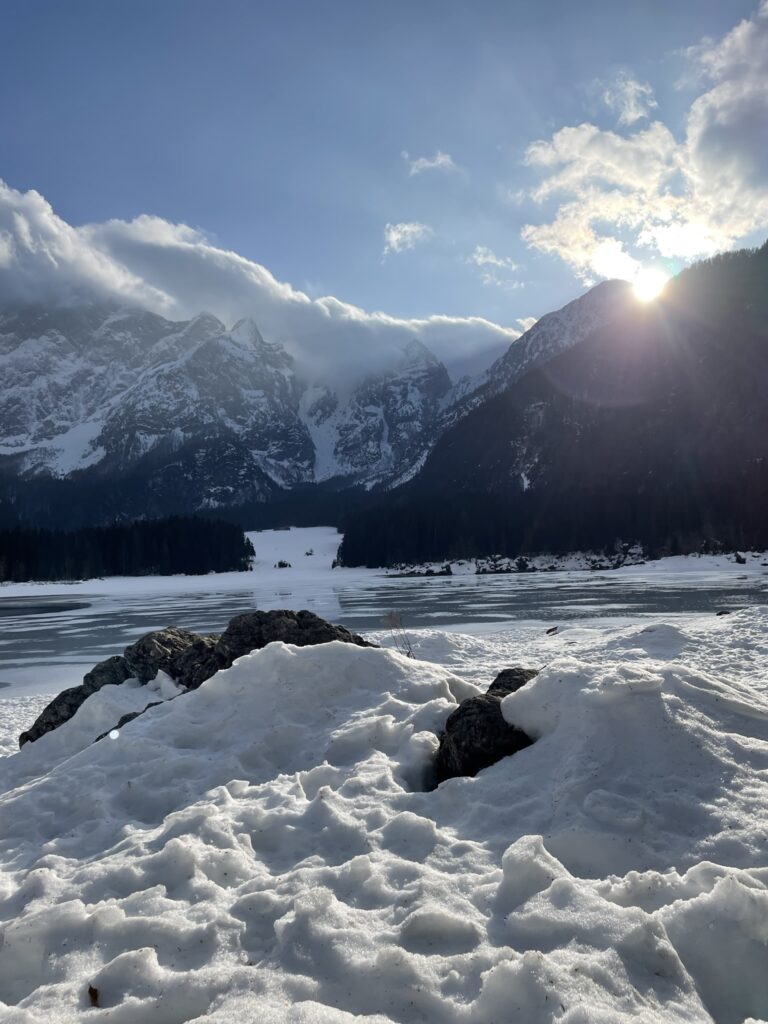 Untergehende Sonne Mangartmassiv Laghi di Fusine