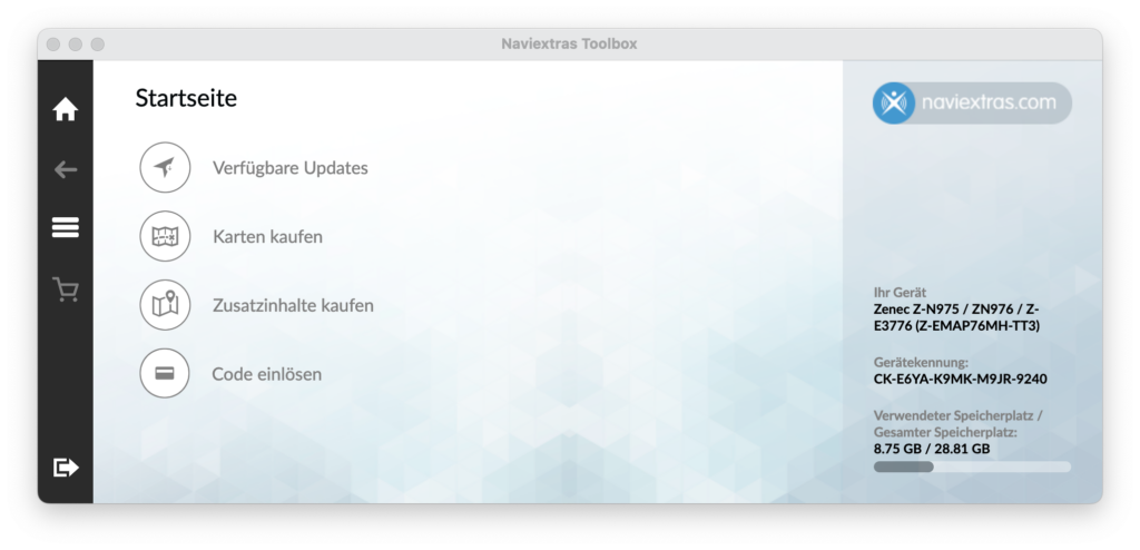 Naviextras Toolbox 4 ZENEC Kartenupdates mit MAC OS und Windows